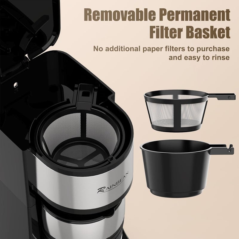 RAINBEAN Single Serve Coffee Maker, Programable Single-Serve Brewers, Timer Auto Start/Off, 14 Oz Single Cup Coffee Machine For Ground Coffee, 700W Quick Brewing, Perfect Gifts for Coffee Lovers - Image 3